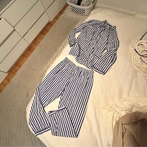 Vintage GLOBAL America Blue and White Striped Pajama cotton Set XL